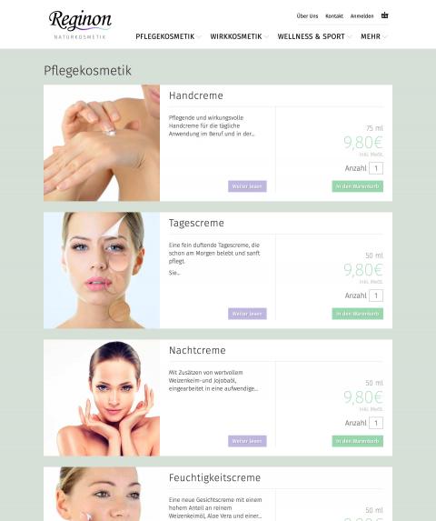 Reginon beauty products web design