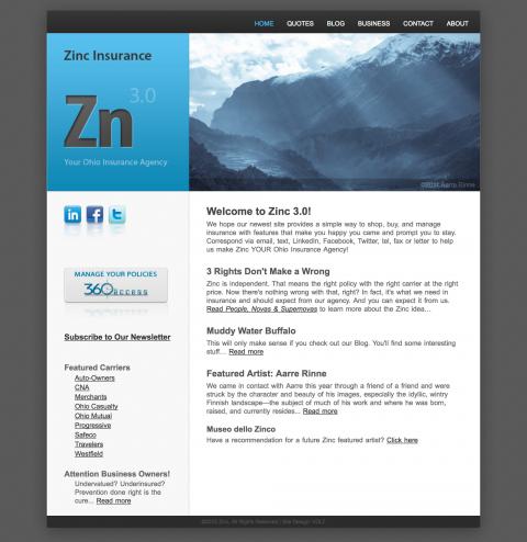 Zinc Media Agency web design